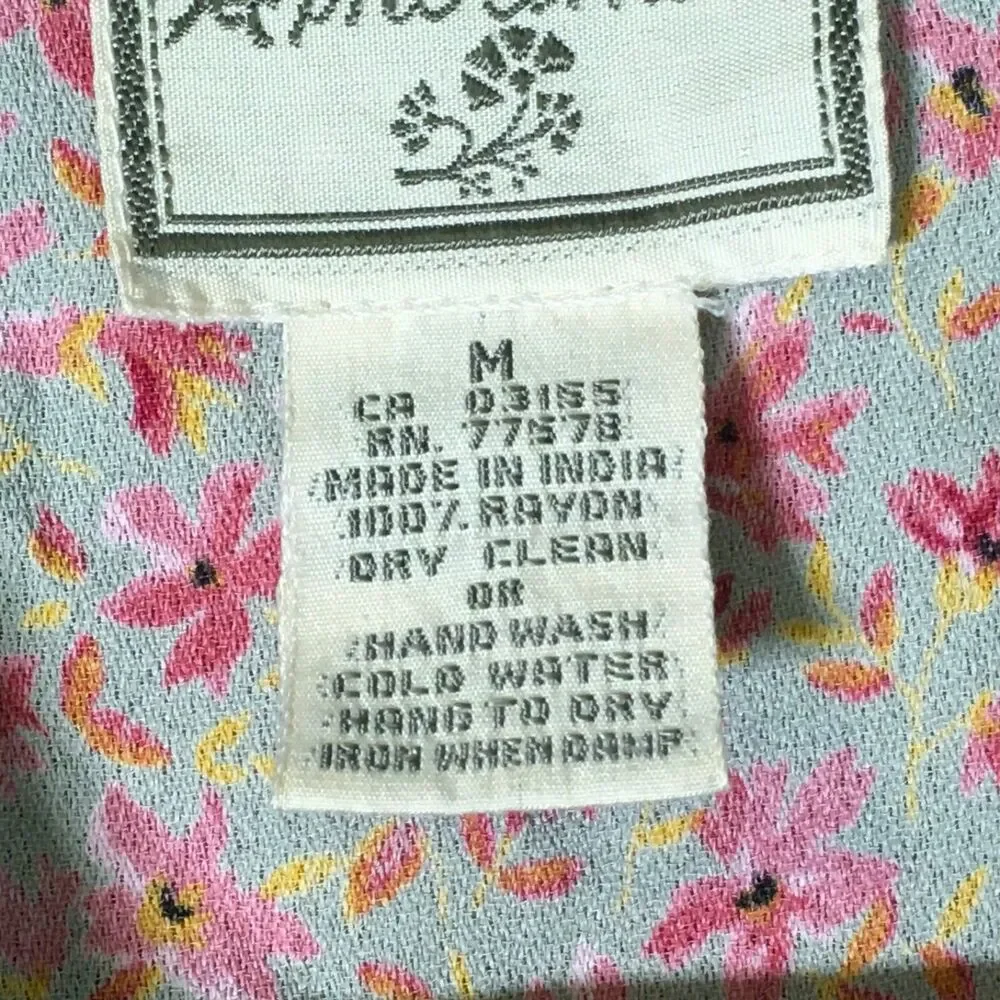 Vtg Womens M April Cornell Pink Floral Long Sleeve Button Shirt W /Pockets